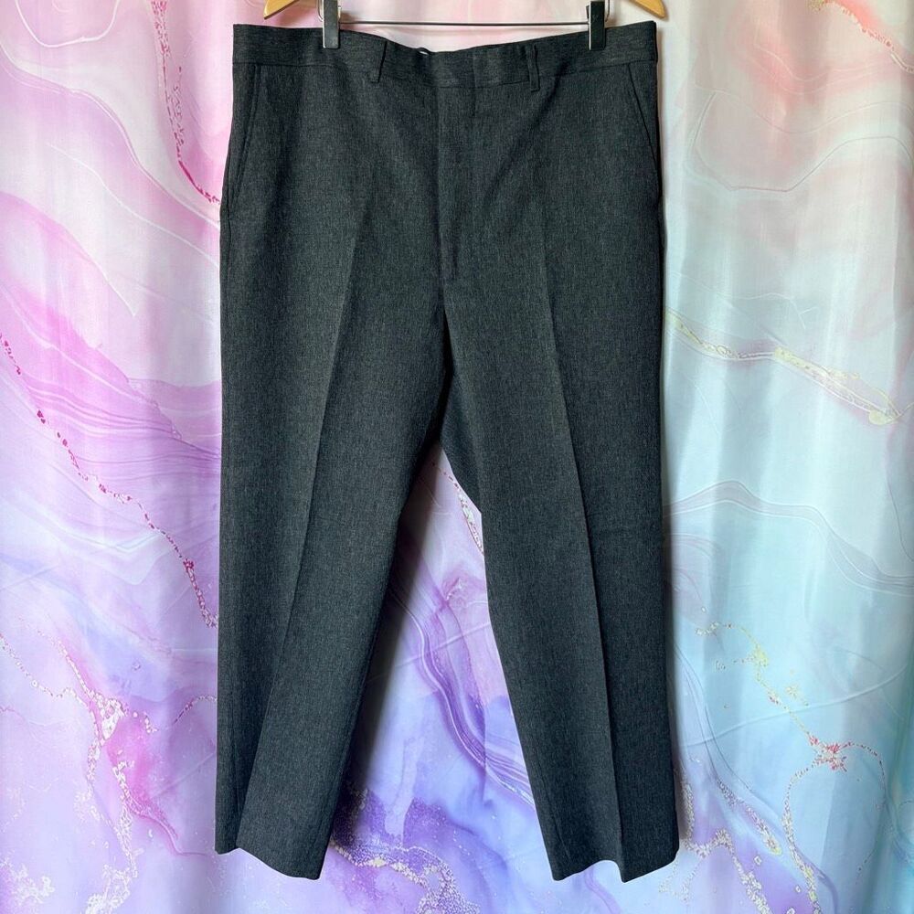 Perma Prest Flexslax 38 Gray Flat Front Dress Pants Business Professional